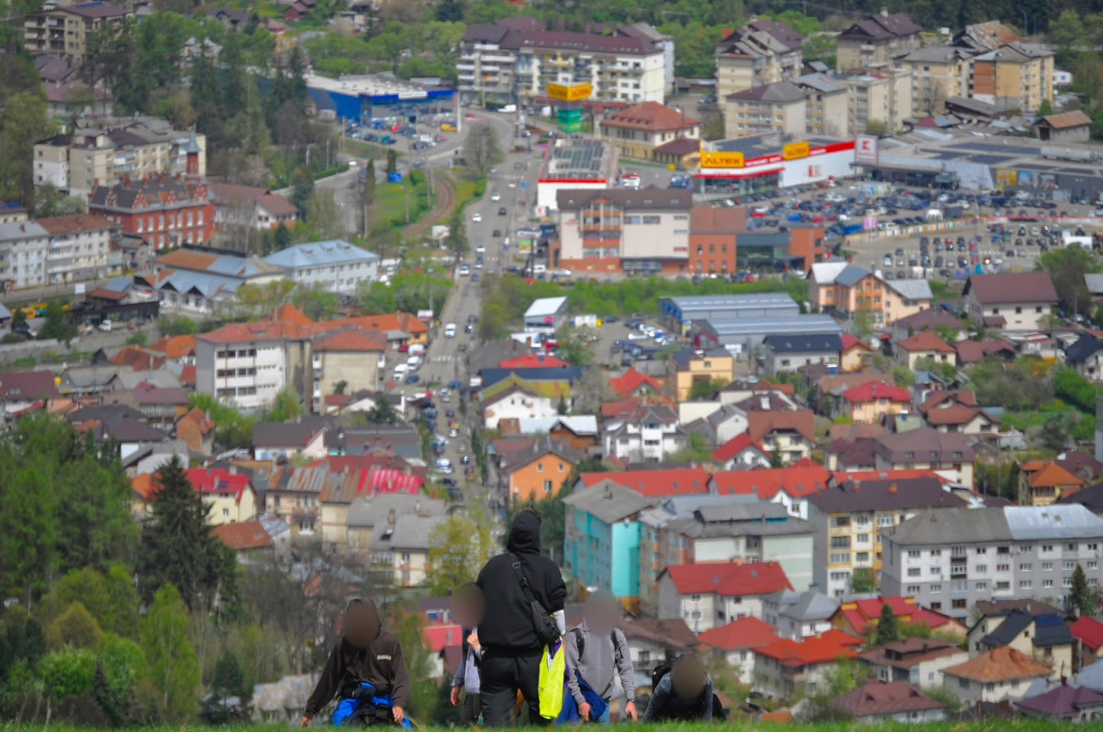 Participants hiking above a Romanian town